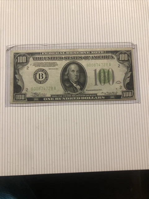 1934 New York $100 LGS(Light Green Seal) Federal Reserve Note VF