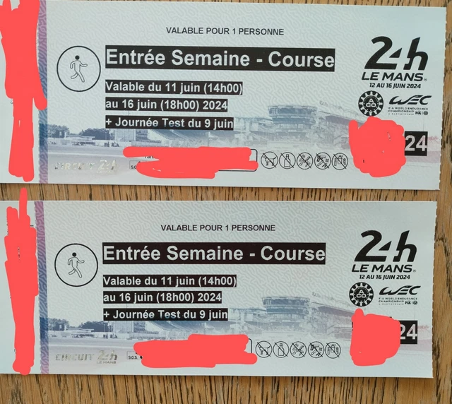 Billets 24 Heures Du Mans 2025 - Valables Du 11 Au 16 Juin - 275€ L'unité (2 Disponibles)