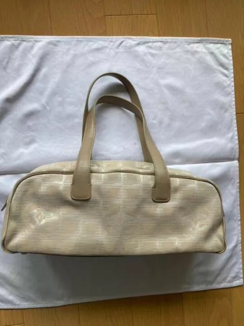Authentic CHANEL new travel line Coco Mark Mini Boston Handbag Nylon Beige