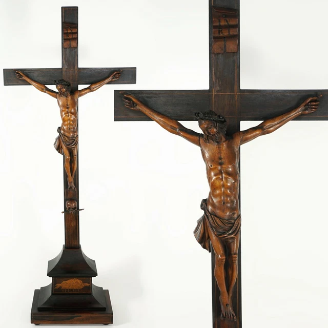 Antique Crucifix Jesus Christ Corpus Carved Wood Church Altar Piece Religious