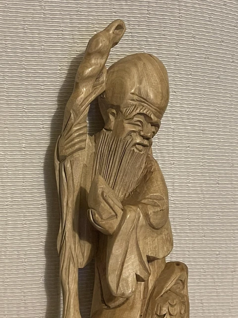 Vintage Wooden Xing Chinese Statue Hand Carved Shou Lao Shou God of Longevity