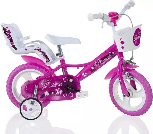 Bicicletta per bambini B057 taglia 12 con rotelle età 3-4-5-6 anni rosa