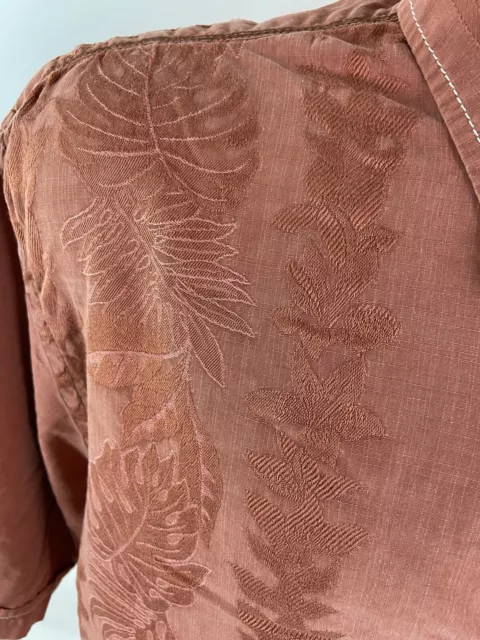 Tommy Bahama Hawaiian Shirt Jacquard Woven Floral Panel Mens L Orange Silk Blend 3