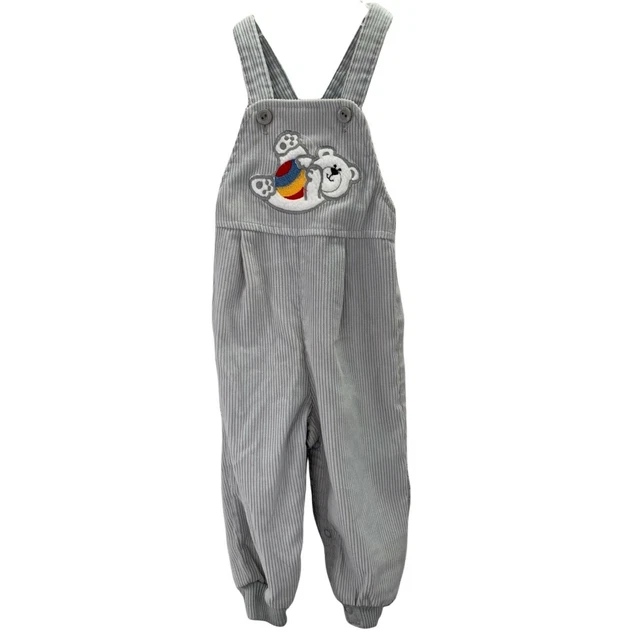 Vintage Carters Corduroy Overalls Bear Applique size 18 Mos Gray USA