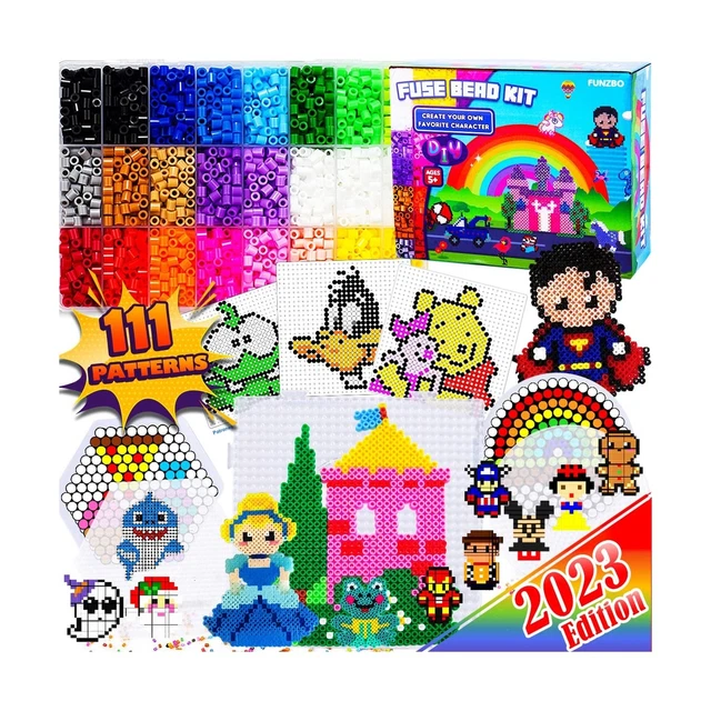 FUNZBO Fuse Beads Kit - Iron Beads Set with 5500 5mm Beads, 111 Patterns Book...
