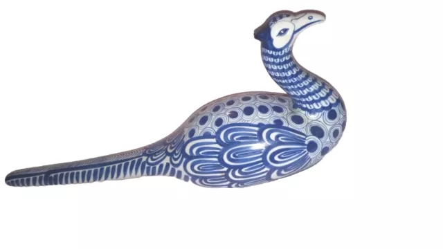 Rare Vintage Thai Porcelain Pheasant Bird Figurine, Blue & White, 18.5” Long