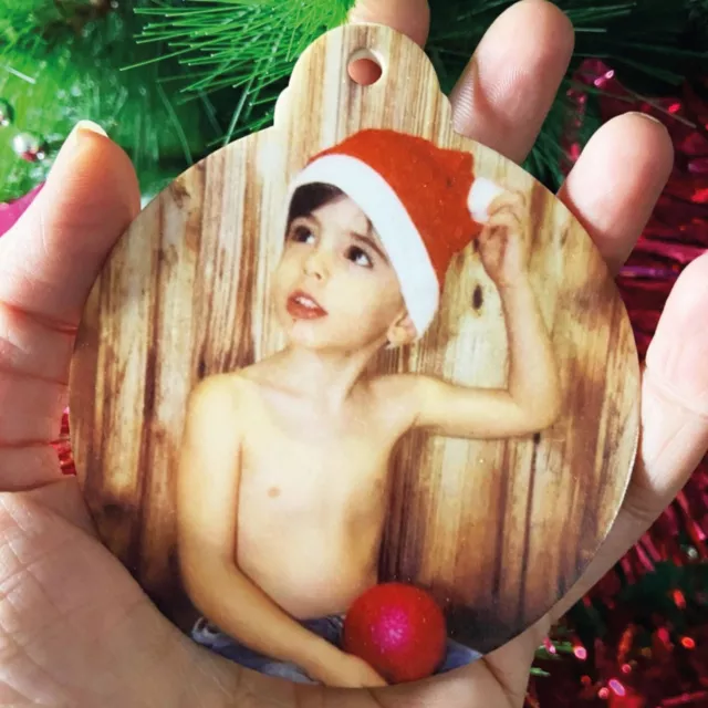 Colgante árbol de Navidad bola madera con foto personalizada