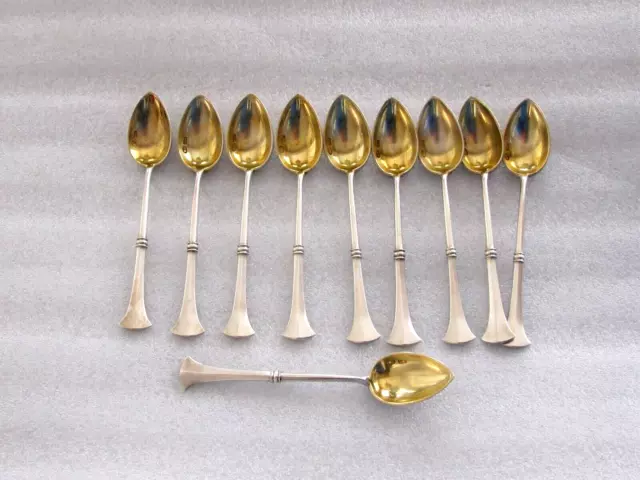 Russian 84 Sterling Silver Art Nouveau Tea Coffee Spoons Gilded Antique Moscow