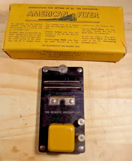 AMERICAN FLYER No. 706 REMOTE UNCOUPLER IN BOX Yellow Cover A C GILBERT