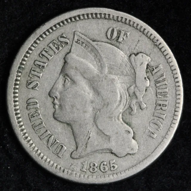 1865 Three Cent Nickel Piece CHOICE VF E391 STDP