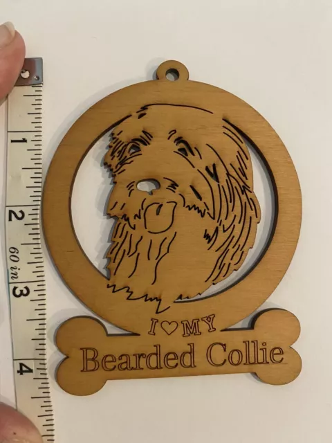 Wooden Laser Cut Bearded Collie Christmas Ornament Pet Dog Holiday