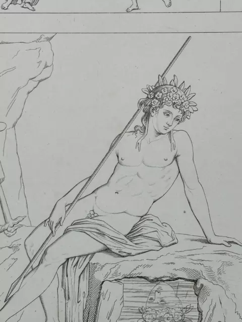Gravure XIXème Antiquité Narcisse mythologie art antique narcissisme curiosa