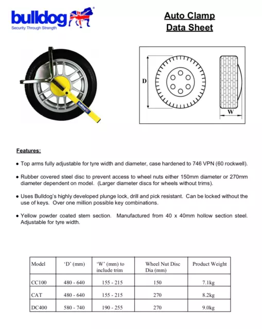 Pince de roue autoclampe Bulldog CAT pour caravanes et remorques - assurance approuvée 3