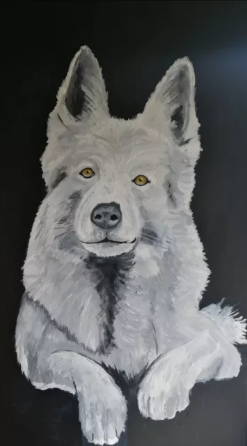 Original/Unikat Gemälde  Acryl auf Leinwand signiert 90x50cm Weißer Schäferhund