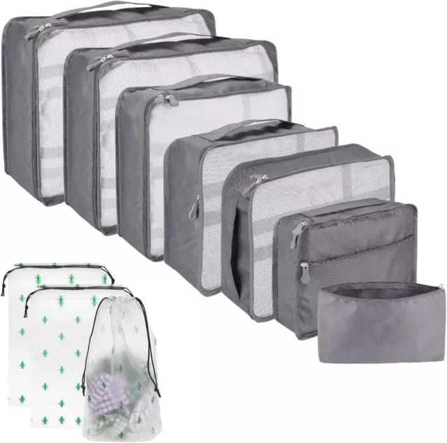 10Pcs Packing Cubes Luggage Storage Organiser Compression Travel Suitcase Bag UK
