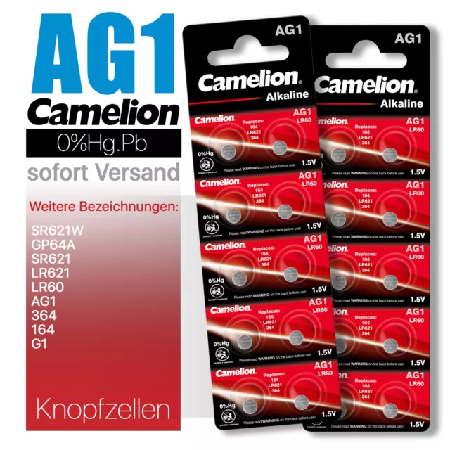 Camelion AG1 LR621 LR60 164 GP64A 364 SR621 SR621W Knopfzellen MHD bis 10-2028