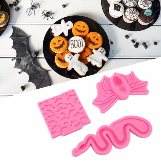 3Pcs Halloween Silicone Mold 3D Snake Spider Bat Cake Molds For Home Bakery 2BD