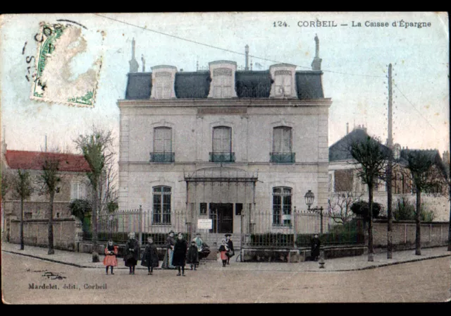 CORBEIL (91) BANQUE "CAISSE D'EPARGNE" trés animée en 1904