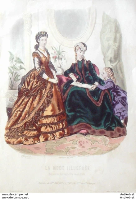 GRAVURE DE MODE La Mode illustrée 1869 n°41 (Maison Bréant-Castel) EUR