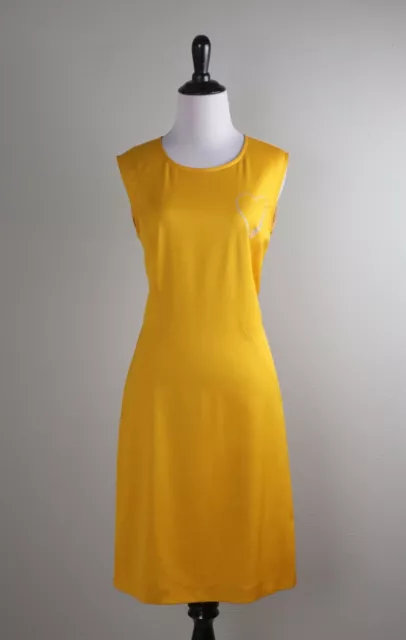 LOVE MOSCHINO Yellow Sparkle Heart Logo Shift Sleeveless Dress Size US 8