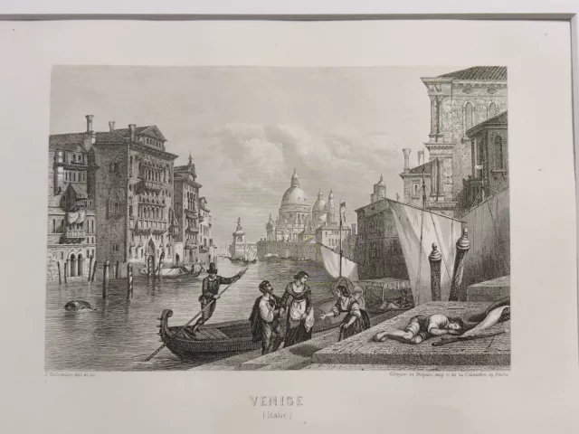 Antiquarische Stahlstich 1850 Italien Venice Grand Canal Lithographie Kunstdruck