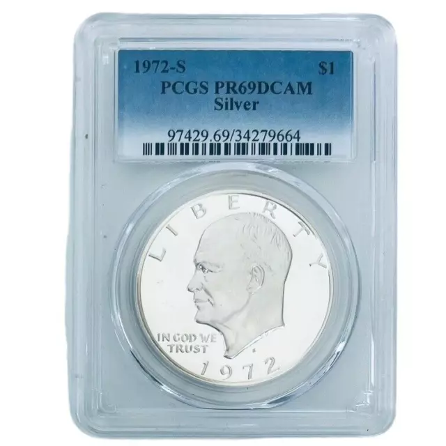 1972-S $1 Eisenhower Dollar PR 69 PCGS Silver DCAM Deep Cameo Proof Gem Case