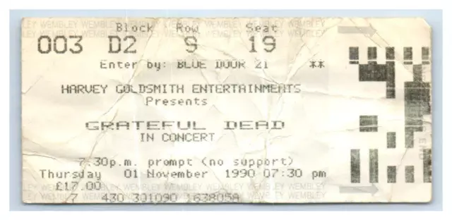 Grateful Dead Concert Ticket Stub November 1 1990 London England