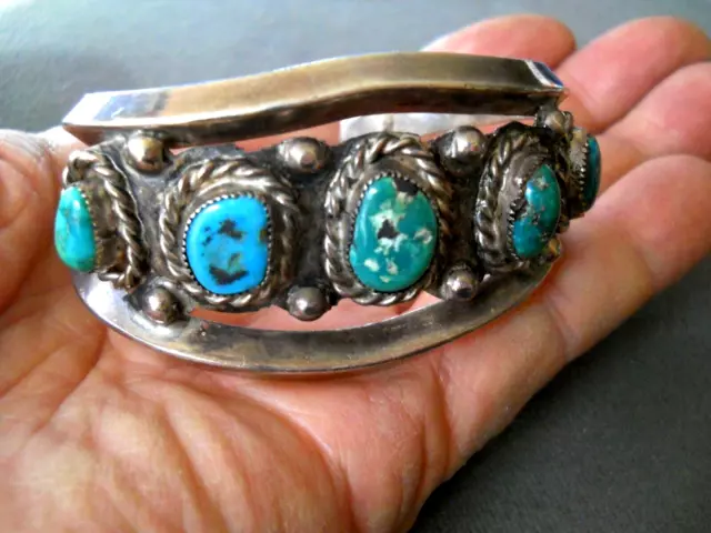 Heavy-Gauge Native American Teal /Blue Turquoise Sterling Silver Bracelet