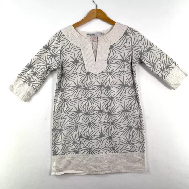 Gretchen Scott Designs White & Silver Cotton Tunic Mini Dress Size Small V-Neck