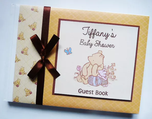 Classic Winnie the pooh unisex baby shower guest book, baby shower gift, album