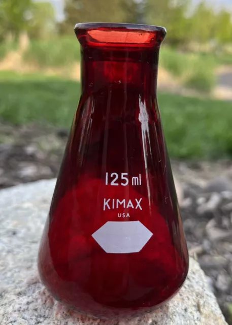 Vintage Kimex Glass 125mL Ruby Red Low Actinic Erlenmeyer Flask Bottle Beaker Vintage Kimex Glass 125mL Ruby Red Low Actinic Erlenmeyer Flask Bottle Beaker