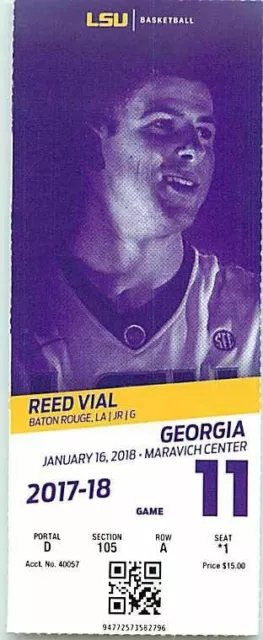 Ticket College Basketball Georgia 2017 - 18  1.16 - LSU Tigers