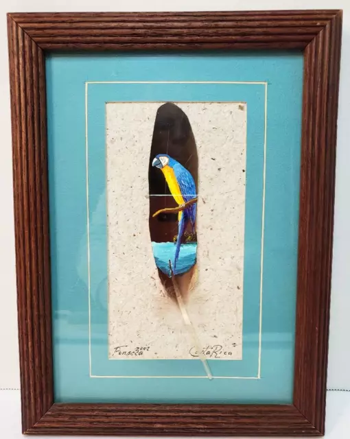 FRAMED COSTA RICA Genuine Feather Art Painting Macaw Signed by Artist ...