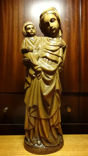 Antique 16" Gothic Hand Carved Wood Our Lady Virgin Mary Jesus Statue Figure