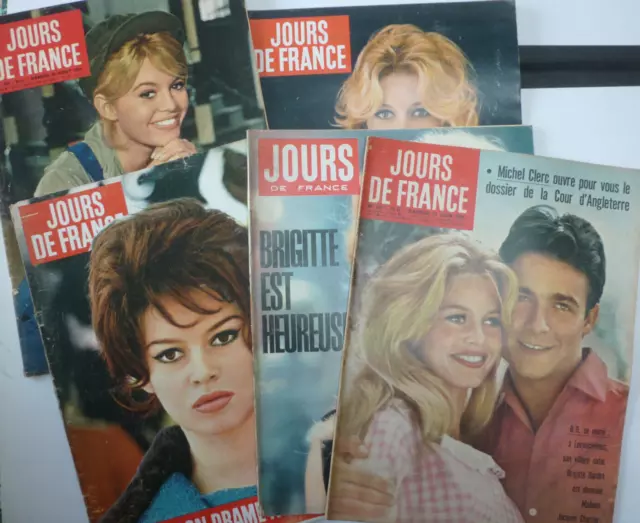 Lot 5 anciennes revues Jours de France Brigitte Bardot