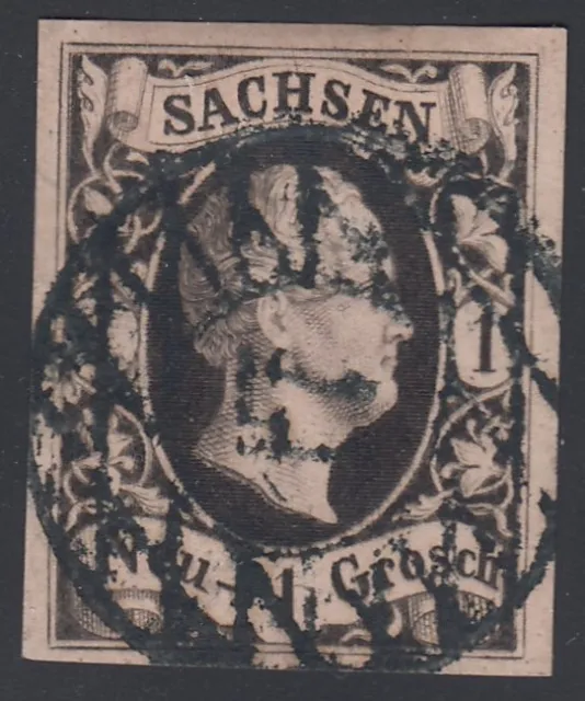 Sachsen, 1 Ngr. mattgraurot, MiNr. 4 IIa, Nummerstempel