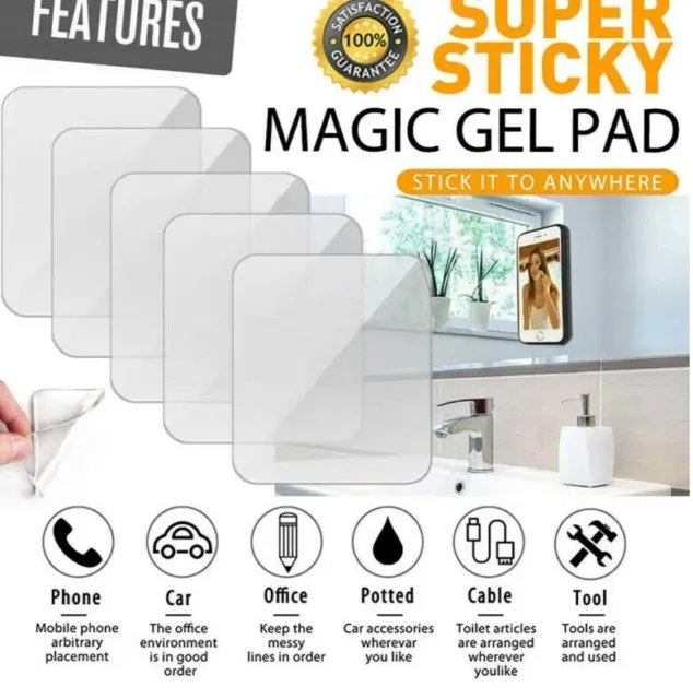 Nano Gel Pad Car Sticky Pad - 10 Pack Reusable Super Sticky Gripping Pads -  Super Gripping Sticky Pads for Car Dashboard - 2 Sizes Magic Sticky Pads