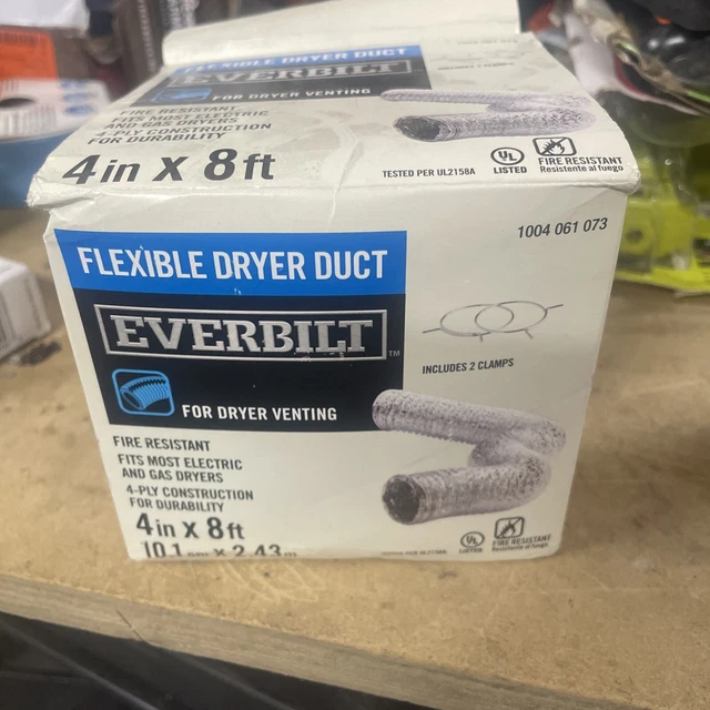 EVERBILT FLEXIBLE DRYER Duct 4IN X 8 FT. Includes 2 Hose Clamps. Free