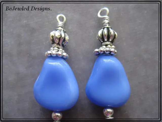 Blue Glass Beads & Silver Earrings ~ Pierced or Clip-on~ Handcrafted