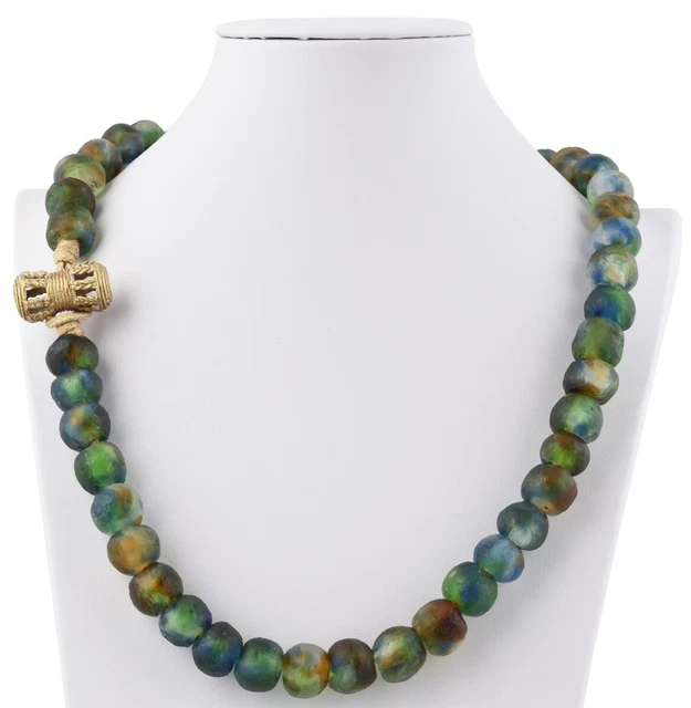 Recycled powder glass beads handmade Krobo brass Ashanti African tribal necklace