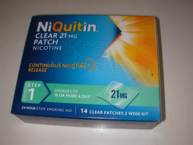 niquitin clear step 1   21mg 14 patches new in box BB 08.26 2 week kit