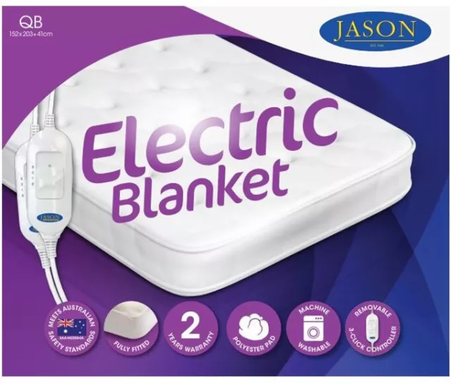 Jason Fully Fitted QUEEN Washable Electric Blanket Mattress Protector Bedding