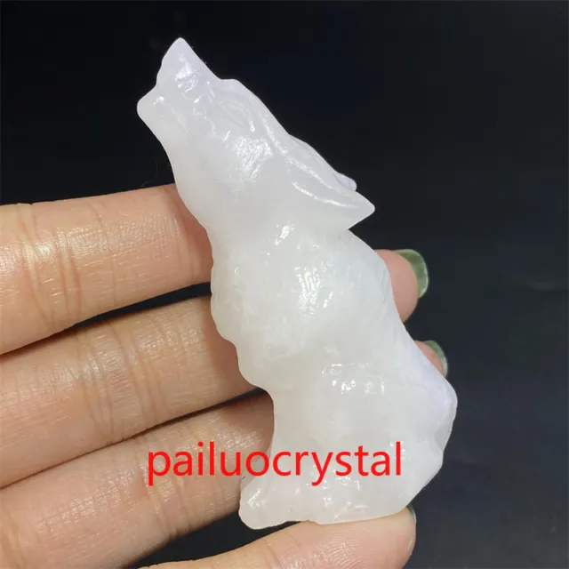 1pc Natural White jade Skywolf Quartz Crystal Skull Carved Skull Healing Gem 2"
