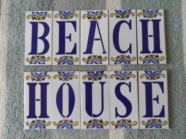 15cm x 7.3cm (Large) Hand Painted Spanish Blue Yellow LETTER Tiles House Door