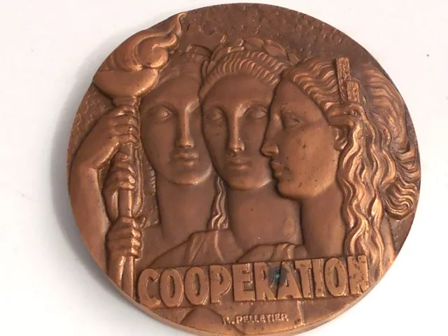 PELLETIER Frankreich Art Deco Bronze Medaille Cooperation im Etui ° Signiert °°