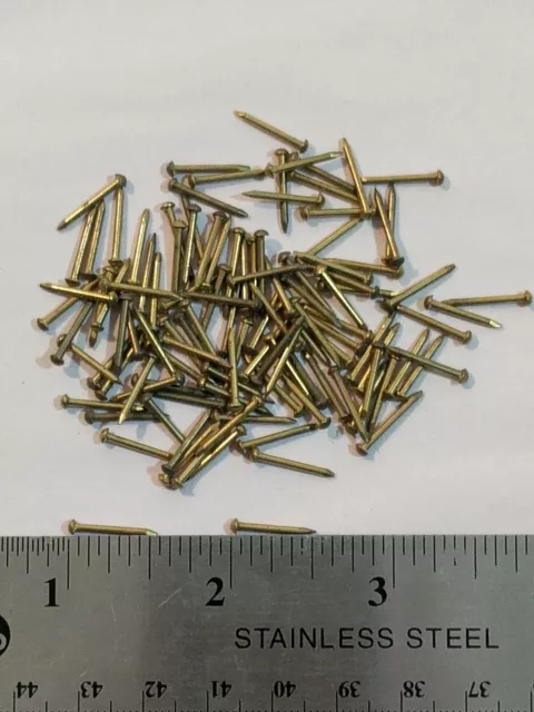 VINTAGE 1/2” SOLID BRASS BRADS 100 NAILS 16 Gauge Escutcheon Pins