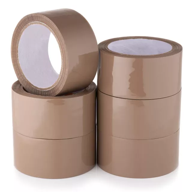 6 Strong Brown Parcel Packaging Packing Tape 48MM x66M Box Sealing Rolls