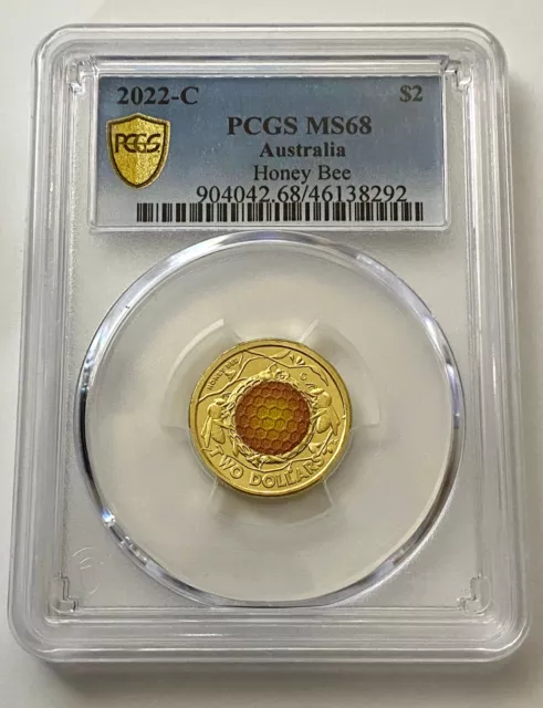 2022 Australia $2 ‘C’ Mintmark Honey Bee Coin PCGS MS68 #46138291 Gold Shield