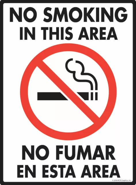 No Smoking - No Fumar in This Area Cigarettes Aluminum Sign - 9" x 12"