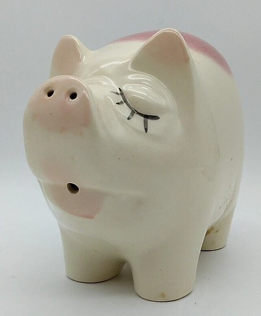 Rare Pink Vintage 1950's Hull Pottery Smash Pig Piggy Coin Bank USA Snout & Tail